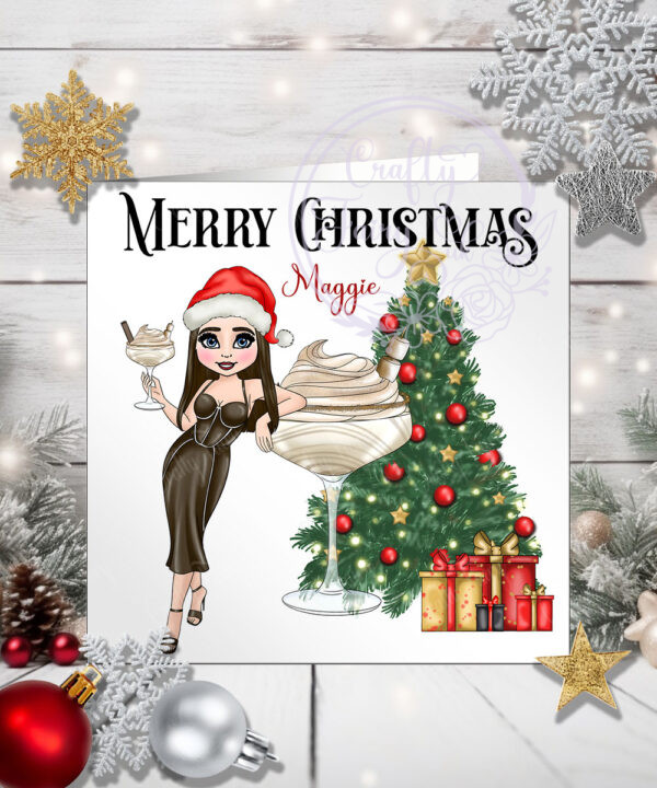 personalised baileys cocktail lady christmas card