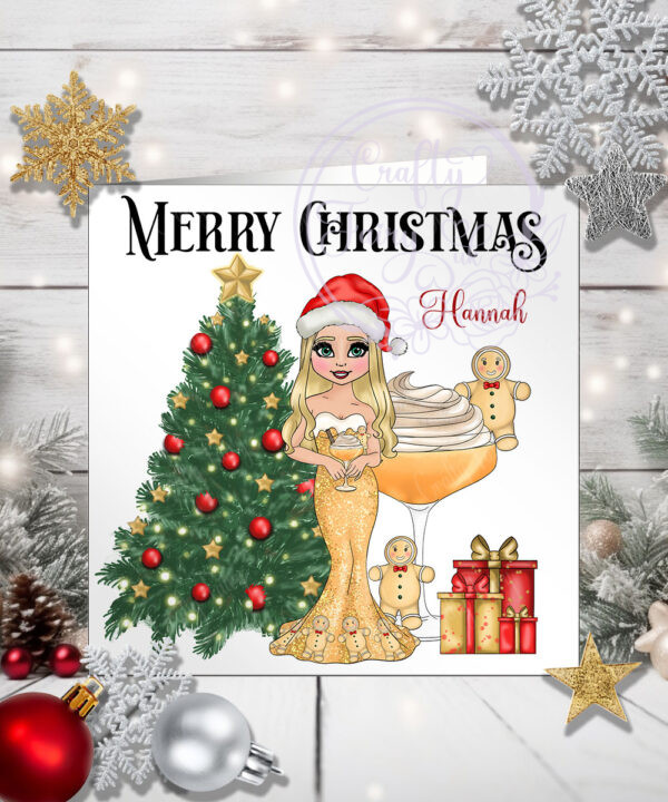 Personalised Gingerbread Martini Cocktail Lady Christmas Card