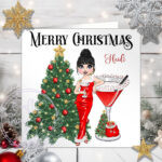 Personalised Mrs Clausmopolitan Cocktail Lady in Red Christmas Card
