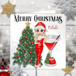 Personalised Mrs Clausmopolitan Cocktail Lady in Red Christmas Card