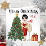 Personalised Peppermint White Champagne Cocktail Lady Christmas Card