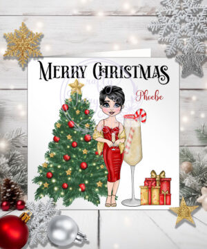 Personalised Peppermint White Champagne Cocktail Lady Christmas Card