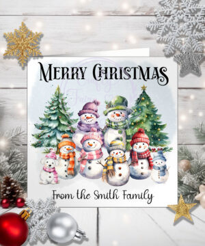 Personalised Cute Snowman Family Christmas Card