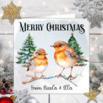 Personalised Cute Robin Family Christmas Card