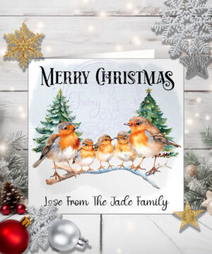 Personalised Cute Robin Family Christmas Card