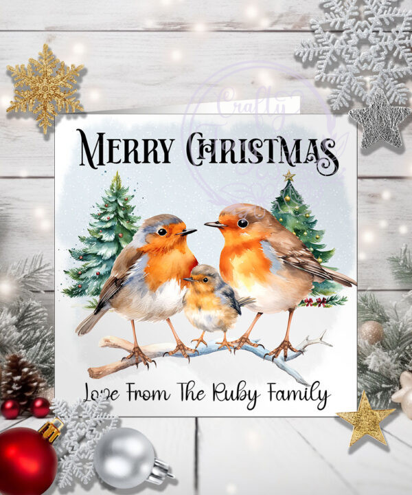 Personalised Cute Robin Family Christmas Card