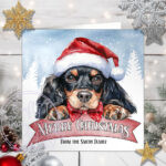Personalised Cocker Spaniel Dog in Santa Hat on Banner Christmas Card