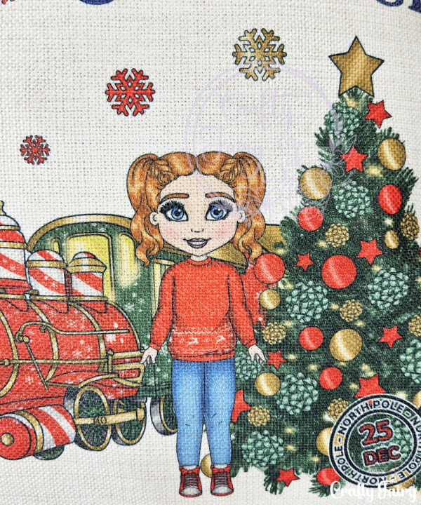 personalised girl in red jumper polar express christmas santa sack
