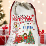 Personalised Girl in Red Jumper Polar Express Christmas Santa Sack