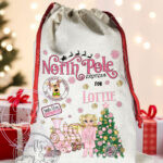 Personalised Girl in Pink Dressing Gown Polar Express Christmas Santa Sack