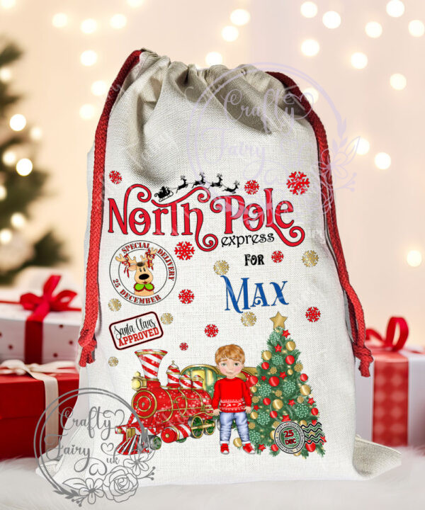 Personalised Boy in Red Jumper Polar Express Christmas Santa Sack