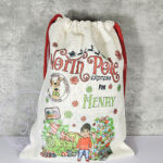personalised boy in red jumper polar express christmas santa sack