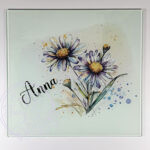 Personalised Purple Aster Flowers Glass Chopping Board - Medium 28x30cm