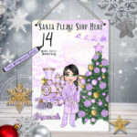 Personalised Lilac Polar Express Train & Young Girl Christmas Santa Stop Here Metal Sign