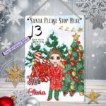 Personalised Red Polar Express Train & Young Girl Christmas Santa Stop Here Metal Sign