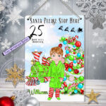 Personalised Green Polar Express Train & Young Boy Christmas Santa Stop Here Metal Sign