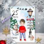 Personalised Boy with Snowman Christmas Santa Stop Here Metal Sign