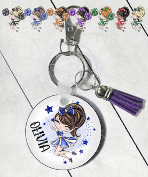 personalised whimsical cheerleader girl keyring