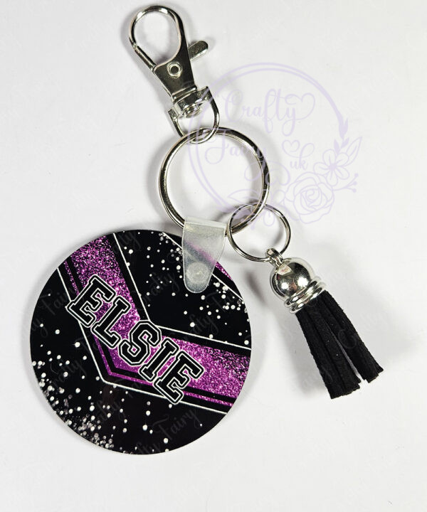 personalised glitter effect printed cheerleader keyring