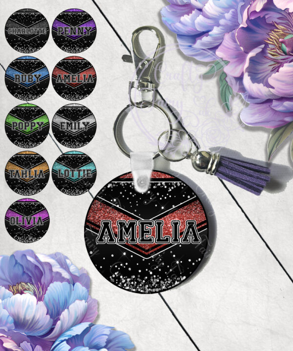 personalised glitter effect printed cheerleader keyring