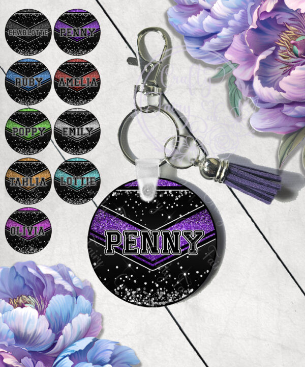 personalised glitter effect printed cheerleader keyring
