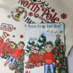 personalised red polar express train & boy in jumper christmas santa stop here metal sign