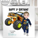 personalised monster truck birthday card for grandson son