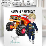 personalised monster truck birthday card for grandson son