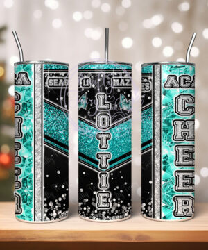 personalised aca cheerleader teal glitter 600ml 20oz straight tumbler
