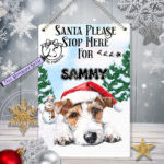 personalised many dog breed options christmas santa stop here countdown metal sign