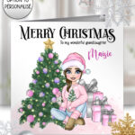 personalised girl in pink christmas card for daughter granddaughter