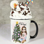 personalised girl in pink christmas mug gift for daughter granddaughter