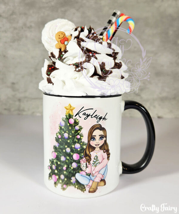 personalised girl in pink christmas mug gift for daughter granddaughter