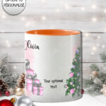 personalised girl in pink christmas mug gift for daughter granddaughter