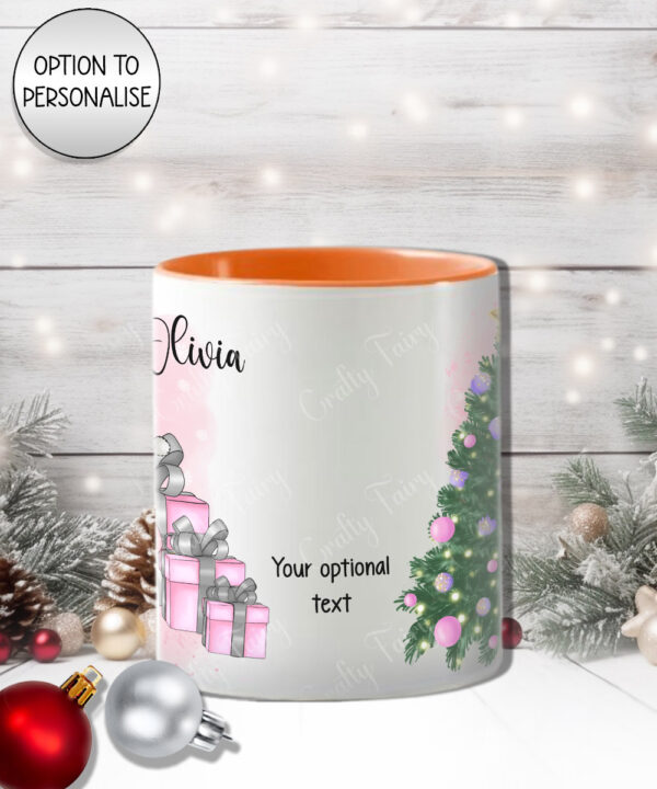 personalised girl in pink christmas mug gift for daughter granddaughter
