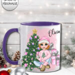 personalised girl in pink christmas mug gift for daughter granddaughter