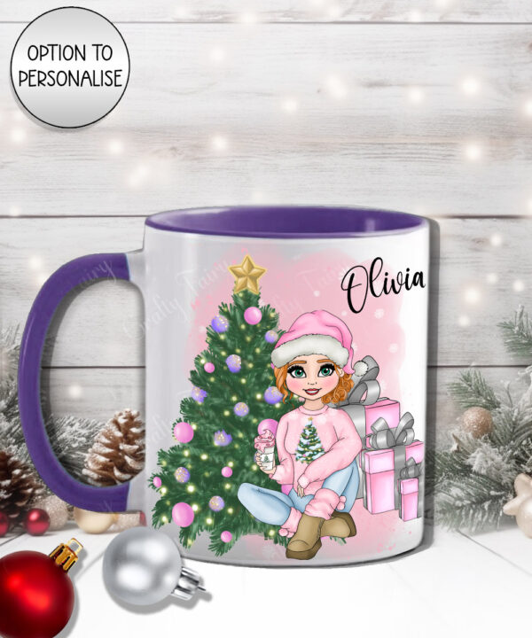 personalised girl in pink christmas mug gift for daughter granddaughter