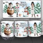 Personalised Lady with Snowman Hot Chocolate Christmas Mug Gift