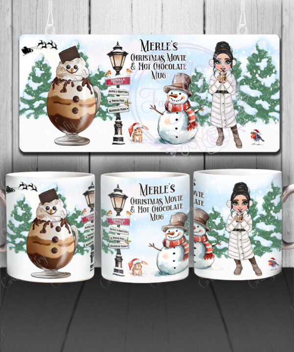 Personalised Lady with Snowman Hot Chocolate Christmas Mug Gift
