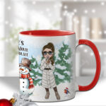 personalised lady with snowman hot chocolate christmas mug gift