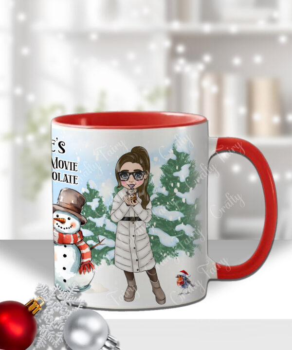 personalised lady with snowman hot chocolate christmas mug gift