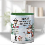 personalised lady with snowman hot chocolate christmas mug gift