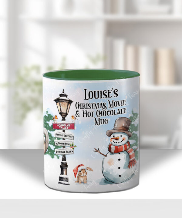 personalised lady with snowman hot chocolate christmas mug gift