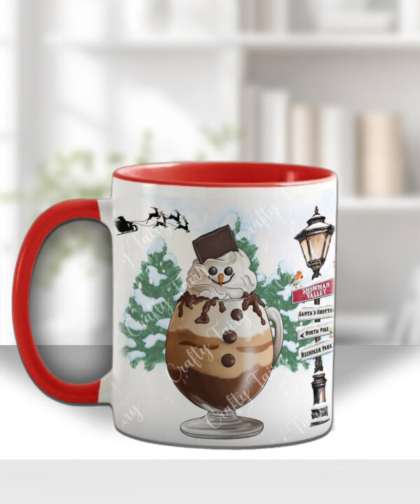 personalised lady with snowman hot chocolate christmas mug gift