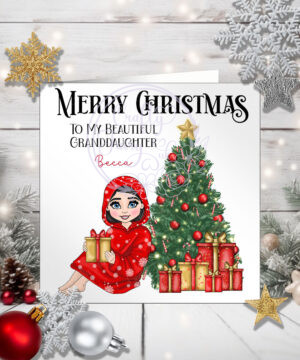 personalised young girl in oddie christmas card for granddaughter daughter