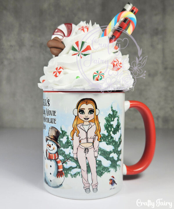 personalised chelsea tracksuit girl with snowman hot chocolate christmas mug gift