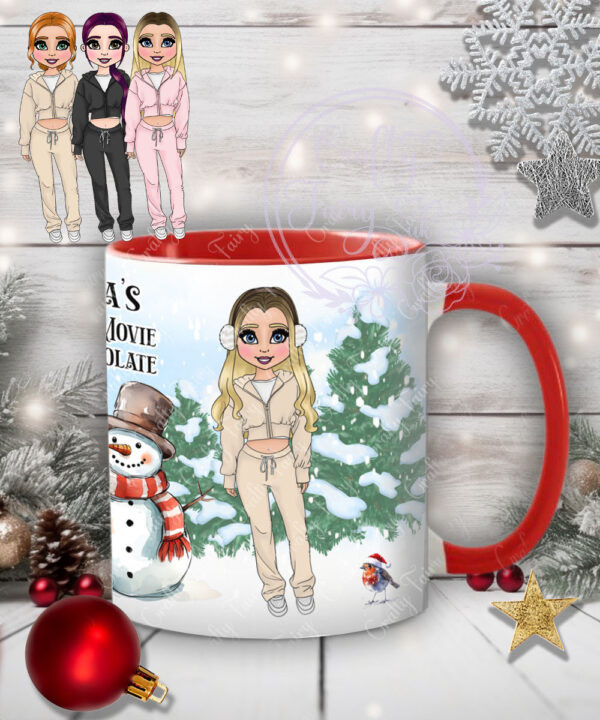personalised chelsea tracksuit girl with snowman hot chocolate christmas mug gift