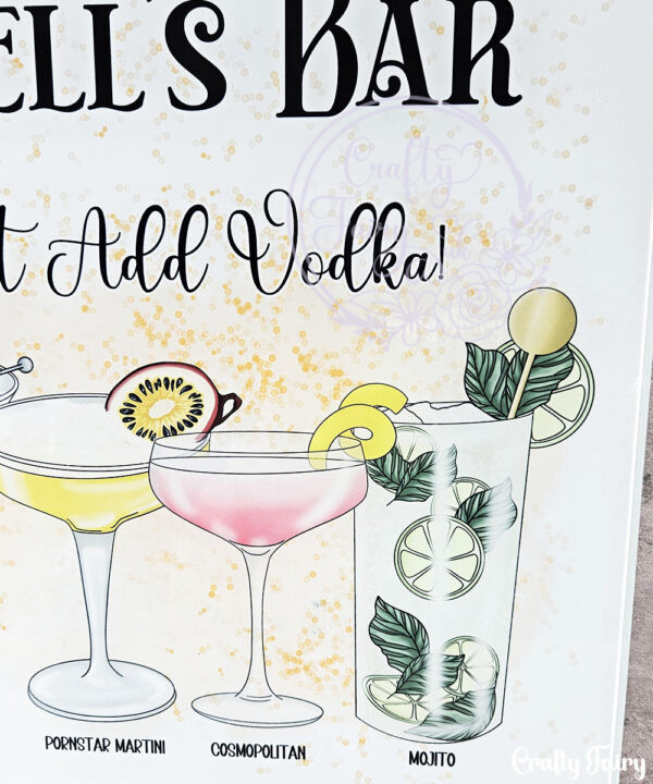 personalised vodka cocktails glass chopping board or worktop protector medium 28x30cm