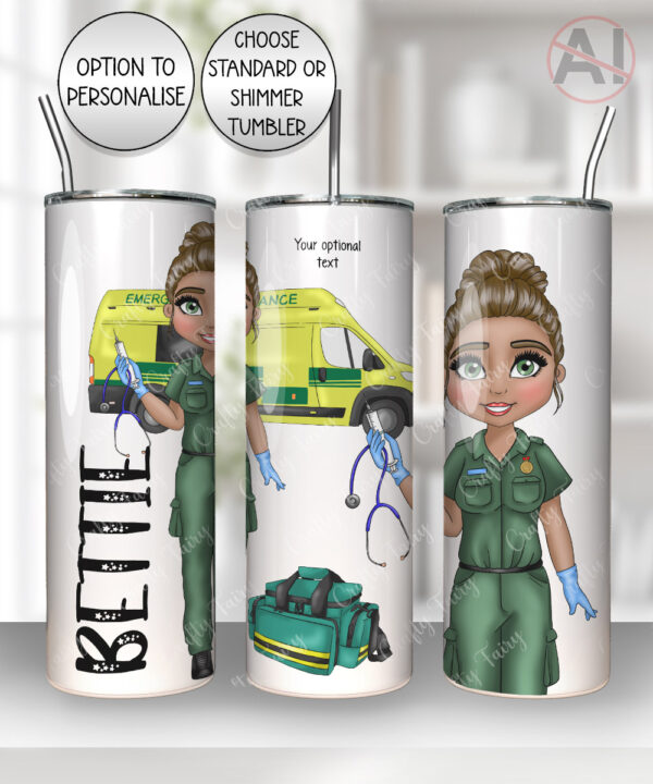 personalised female paramedic & ambulance straight 20oz tumbler v2