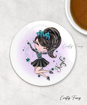 personalised aca teal whimsical cheerleader girl coaster gift